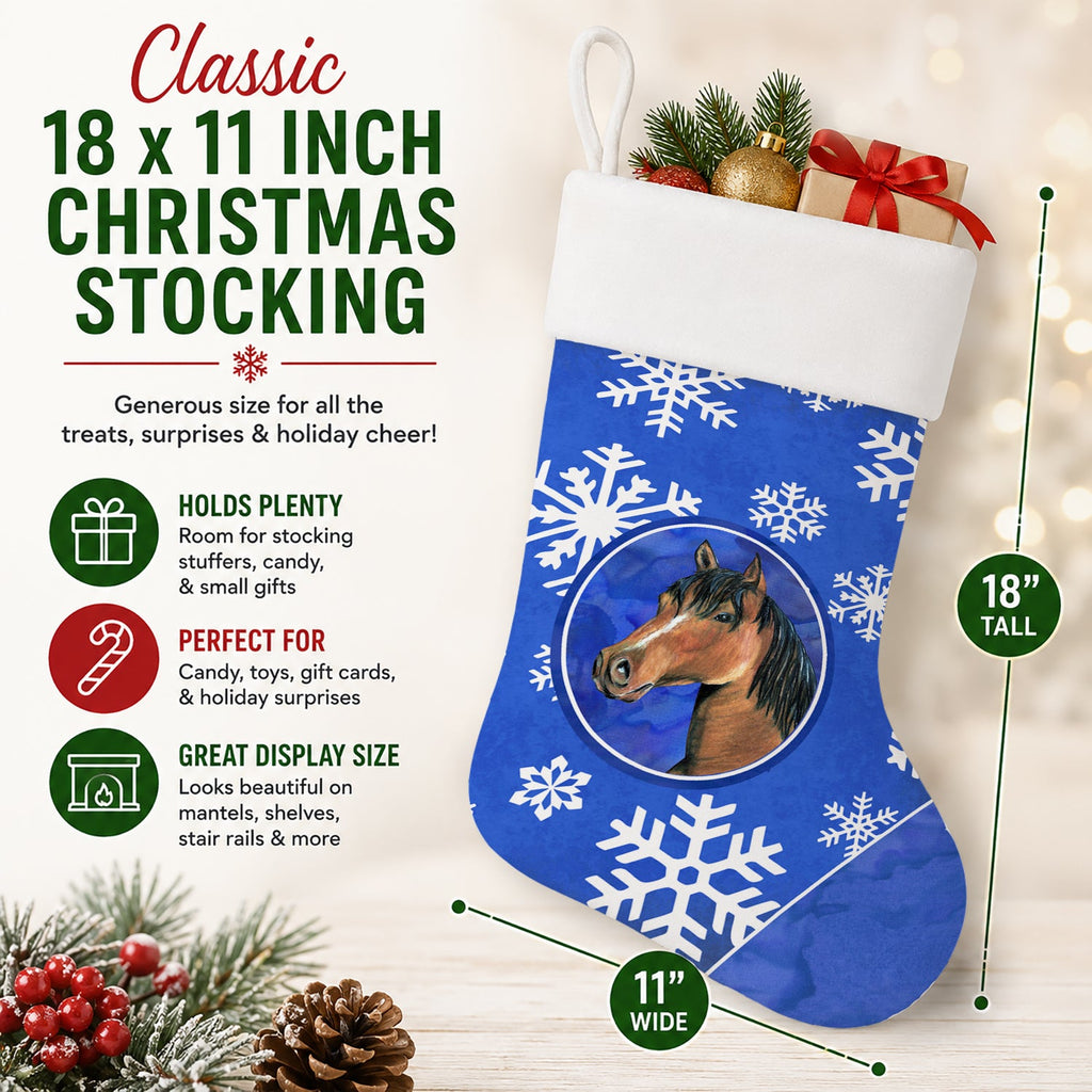 Horse Winter Snowflakes Holiday Holiday Stocking Double-Sided Print, Polyester Suede,11x18, Made in USA