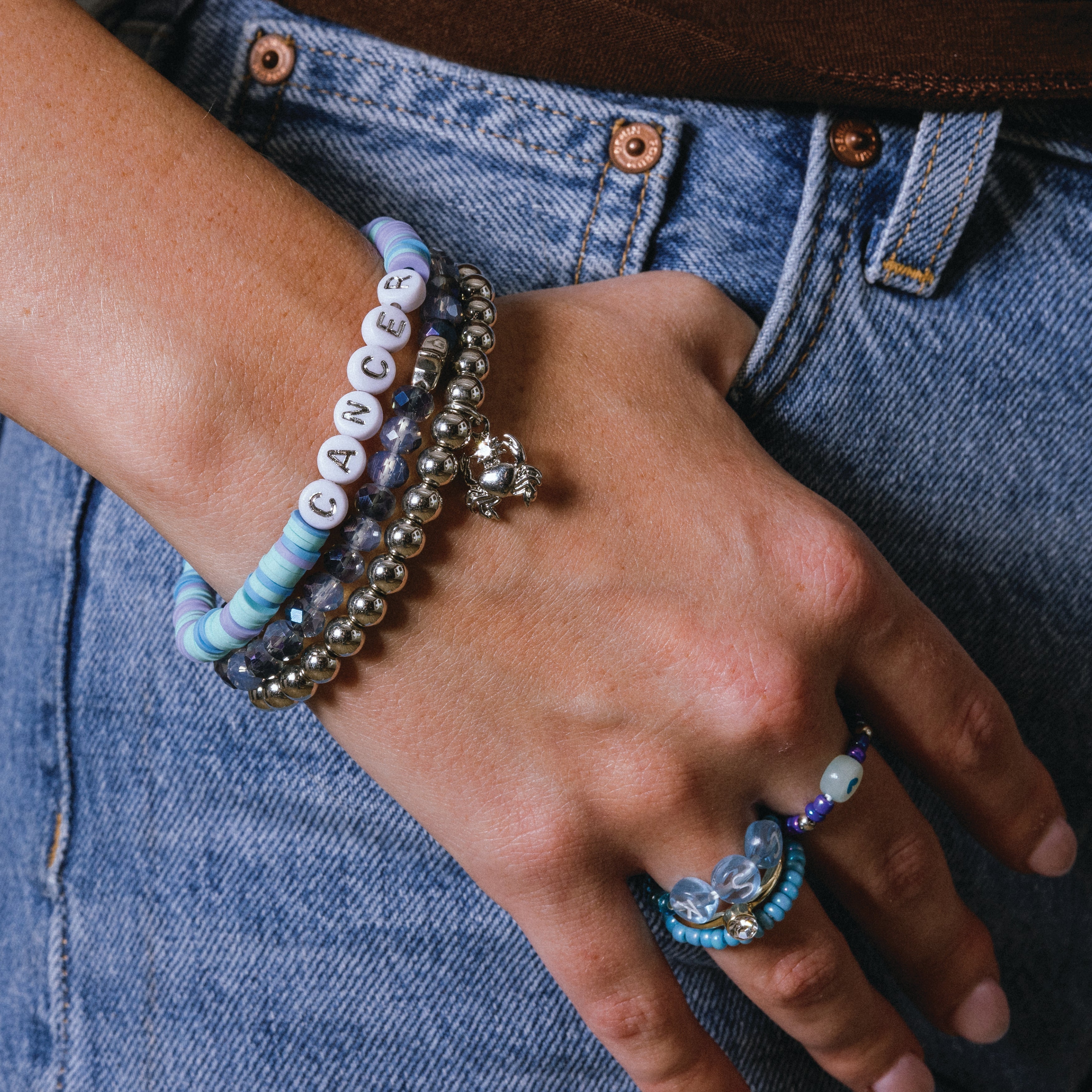 Cancer Zodiac Beaded Word Bracelet Set