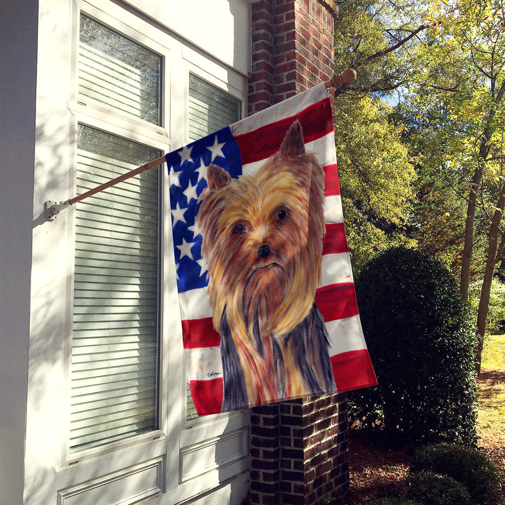 USA American Flag with Yorkie House Flag 28x40 Porch Sleeve Pole Decorative Outside Yard Banner Artwork Wall Hanging, Polyester