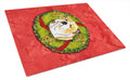 Bulldog English Christmas Wreath Cutting Board Tempered Glass Kitchen Cutting Surface, Heat Resistant Chopping, Non-Slip Feet, Food Prep & Serving