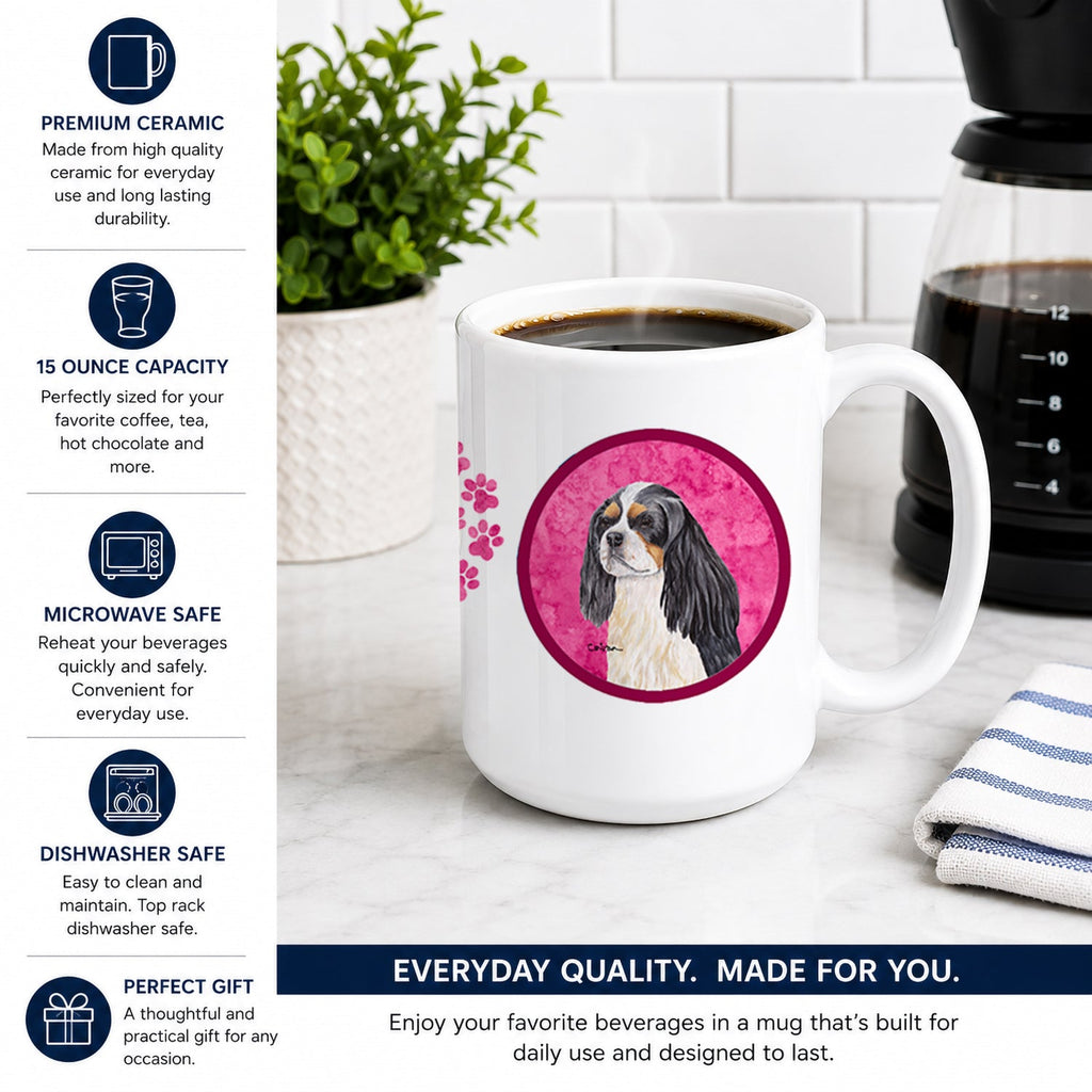 Pink Cavalier Spaniel Ceramic Coffee Mug 15 oz Decorative Large C Handle Mug Cup for Tea, Cocoa Hot Chocolate