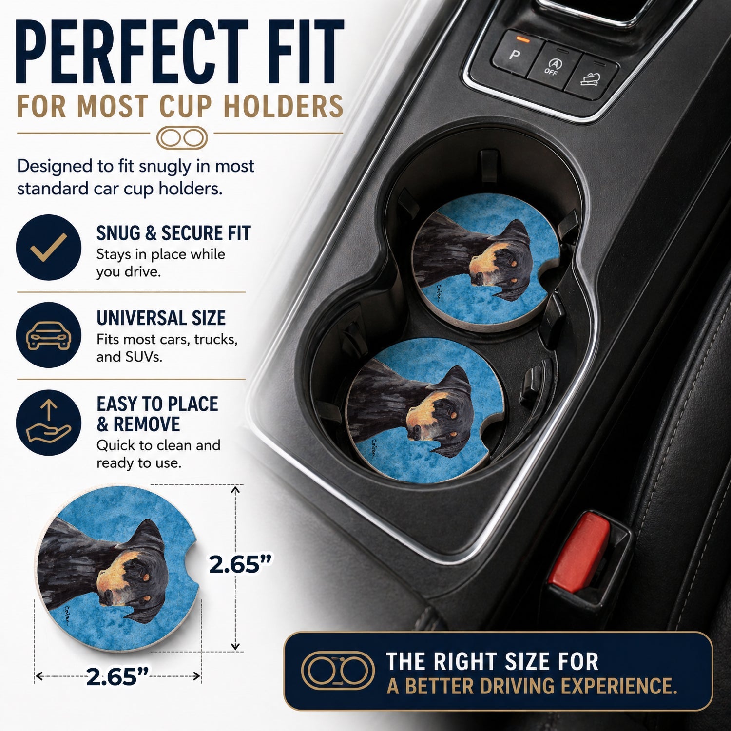 Blue Doberman Set of 2 Cup Holder Car Coasters Absorbent Round Sandstone Coasters Gifts for Men or Women, 2.5, Multicolor