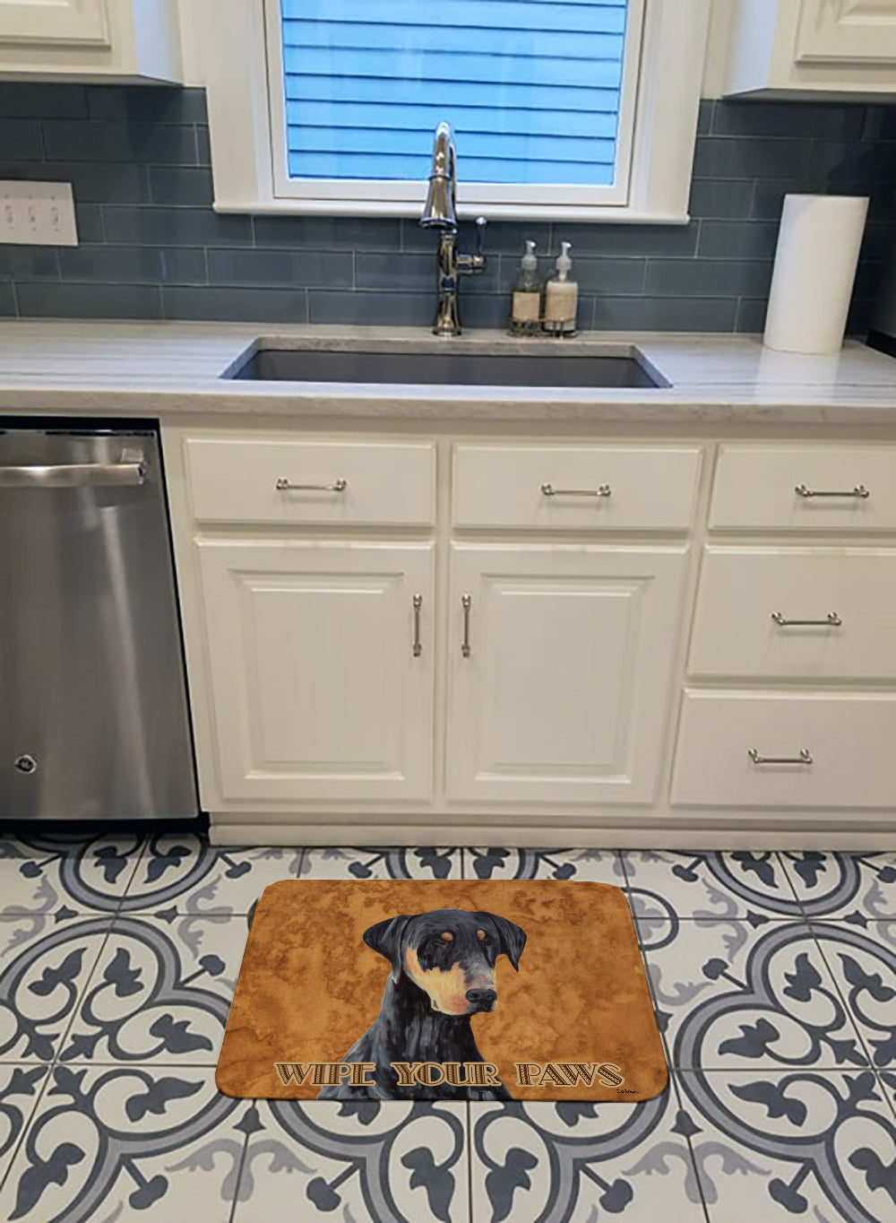 Doberman Wipe your Paws Memory Foam Kitchen Mat Machine Washable Anti-Fatigue Cushion Comfort Bath or Kitchen Rug
