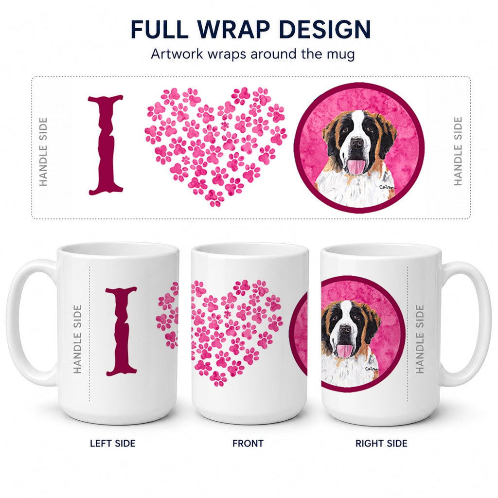 Pink Saint Bernard Ceramic Coffee Mug 15 oz Decorative Large C Handle Mug Cup for Tea, Cocoa Hot Chocolate