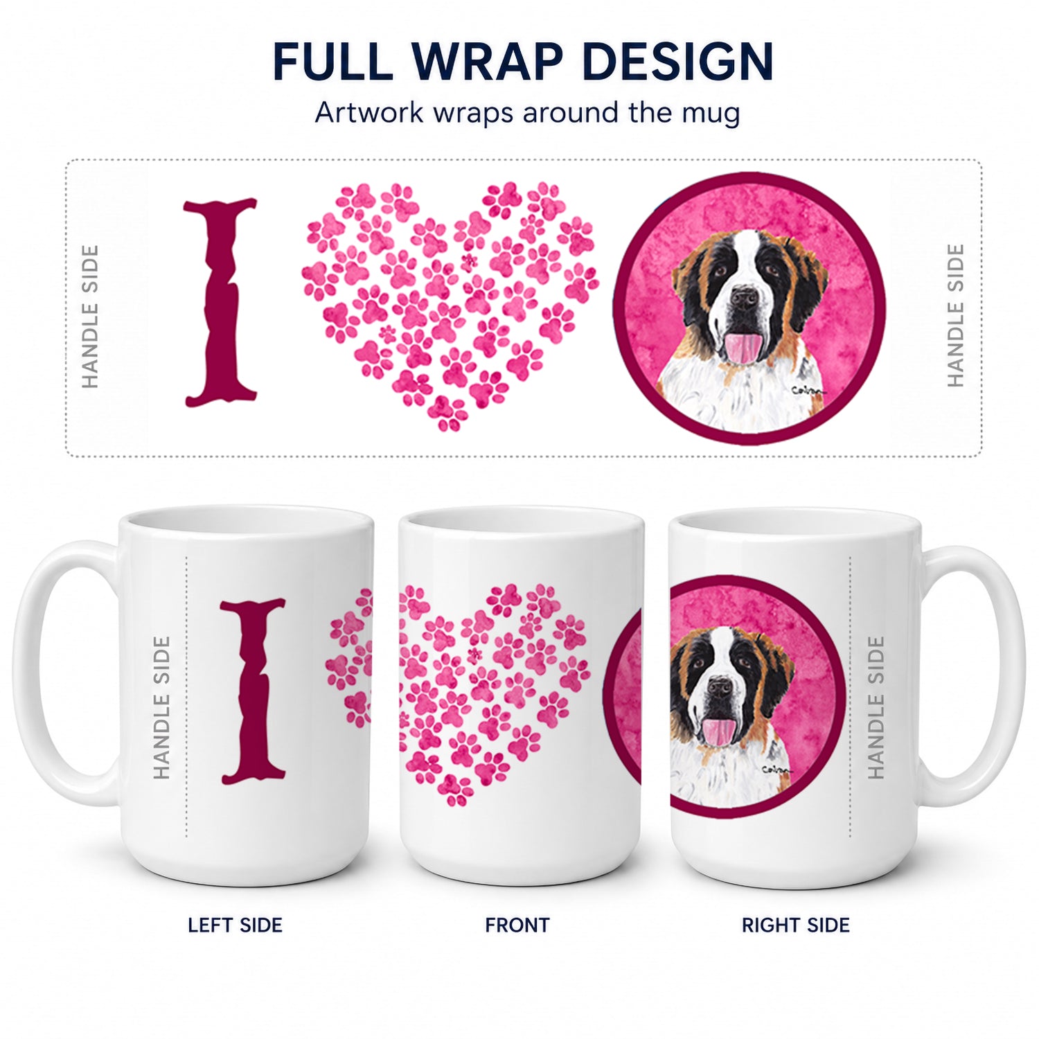 Pink Saint Bernard Ceramic Coffee Mug 15 oz Decorative Large C Handle Mug Cup for Tea, Cocoa Hot Chocolate