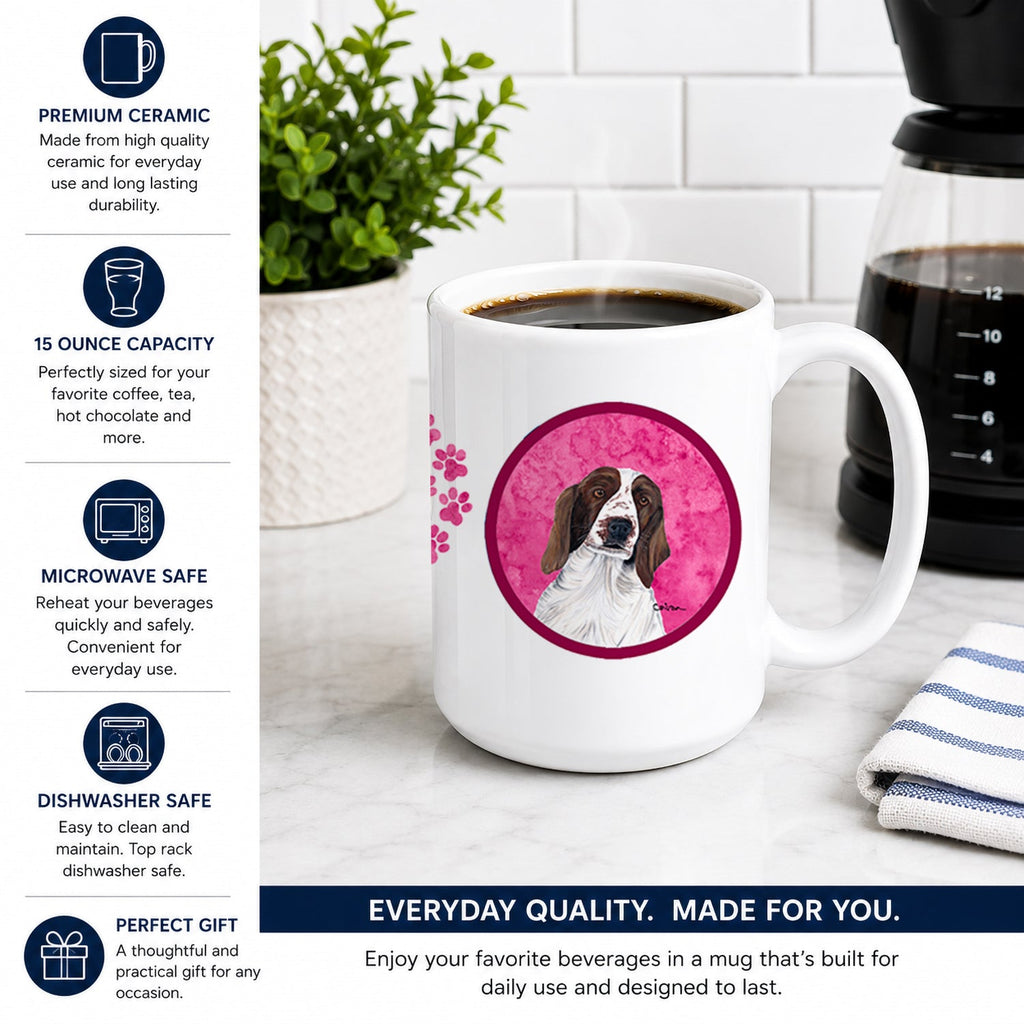 Pink Springer Spaniel Ceramic Coffee Mug 15 oz Decorative Large C Handle Mug Cup for Tea, Cocoa Hot Chocolate