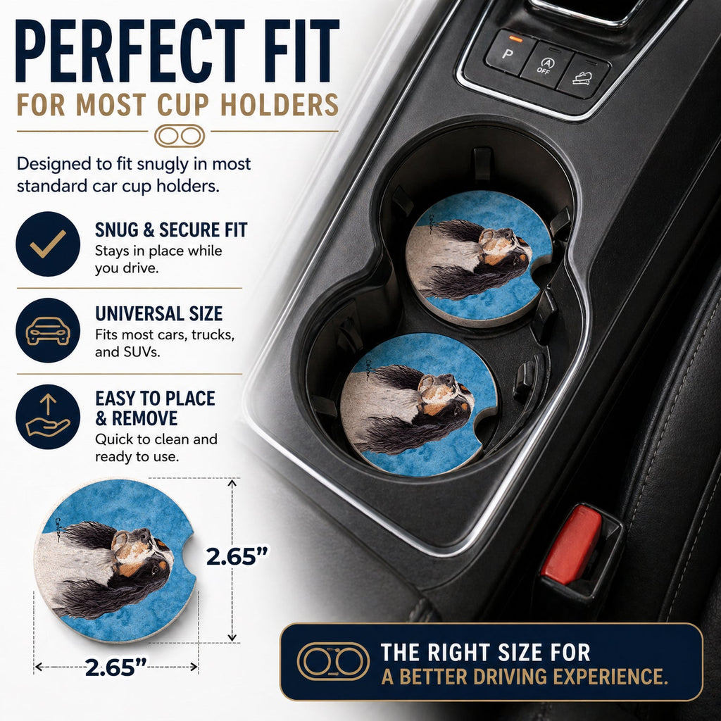 Blue Springer Spaniel Set of 2 Cup Holder Car Coasters Absorbent Round Sandstone Coasters Gifts for Men or Women, 2.5, Multicolor