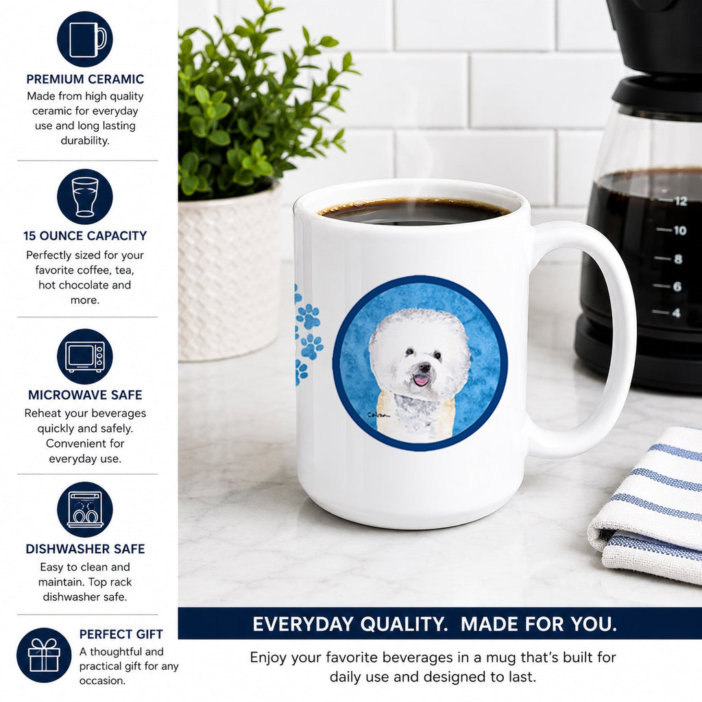 Blue Bichon Frise Ceramic Coffee Mug 15 oz Decorative Large C Handle Mug Cup for Tea, Cocoa Hot Chocolate