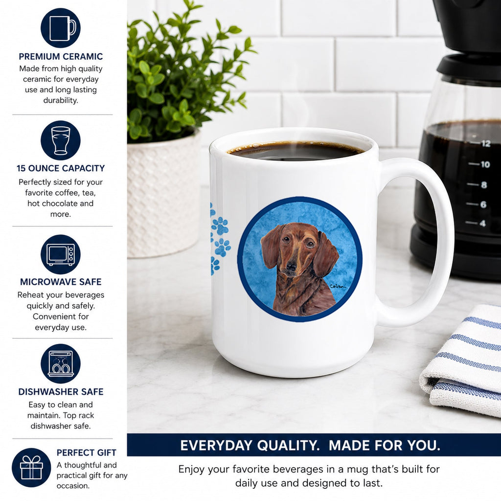 Blue Dachshund Ceramic Coffee Mug 15 oz Decorative Large C Handle Mug Cup for Tea, Cocoa Hot Chocolate