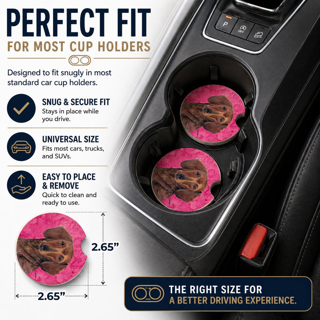 Pink Dachshund Set of 2 Cup Holder Car Coasters Absorbent Round Sandstone Coasters Gifts for Men or Women, 2.5, Multicolor