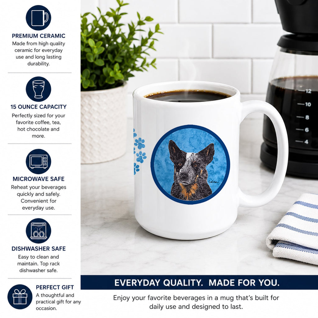 Blue Australian Cattle Dog Ceramic Coffee Mug 15 oz Decorative Large C Handle Mug Cup for Tea, Cocoa Hot Chocolate