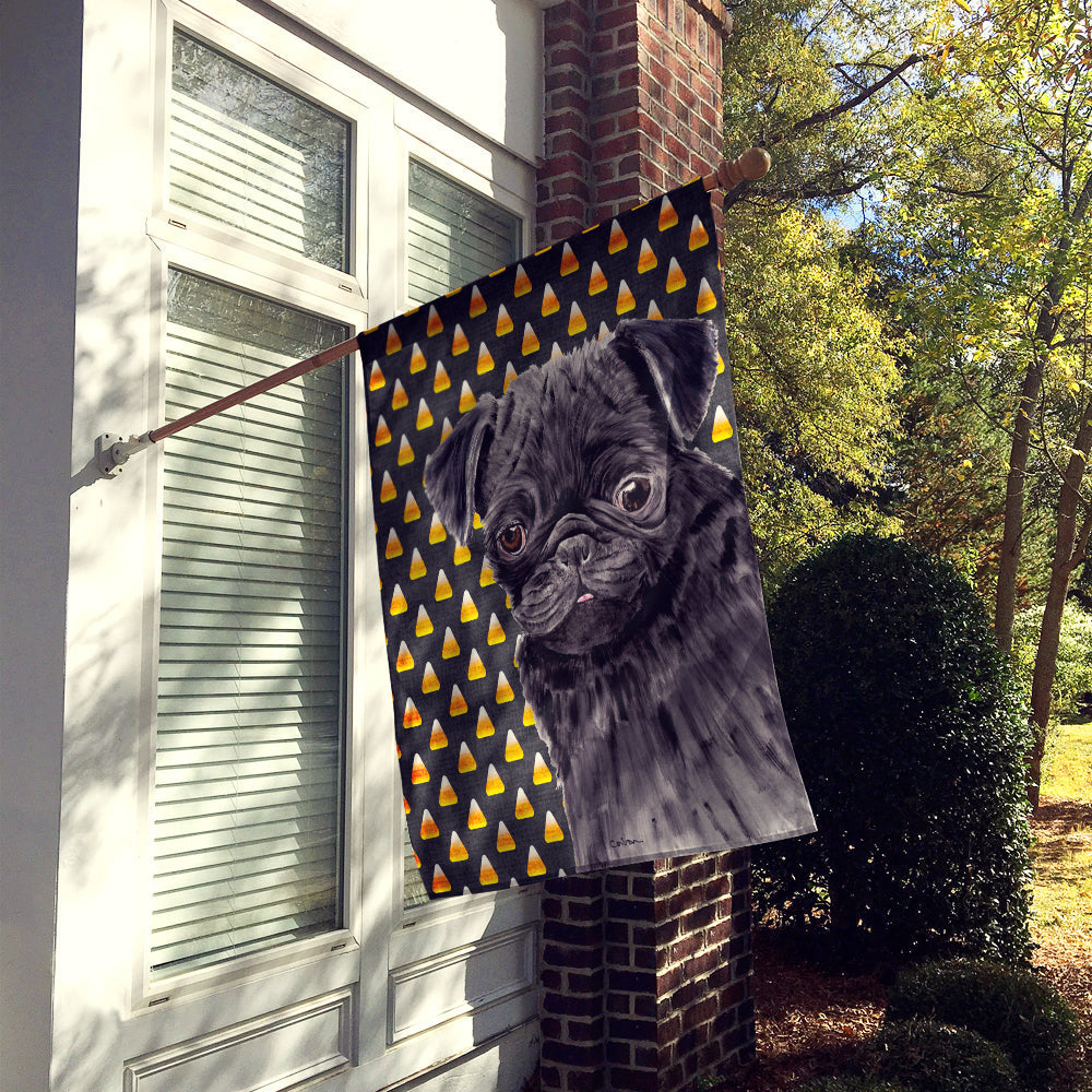 Pug Candy Corn Halloween Portrait House Flag 28x40 Porch Sleeve Pole Decorative Outside Yard Banner Artwork Wall Hanging, Polyester