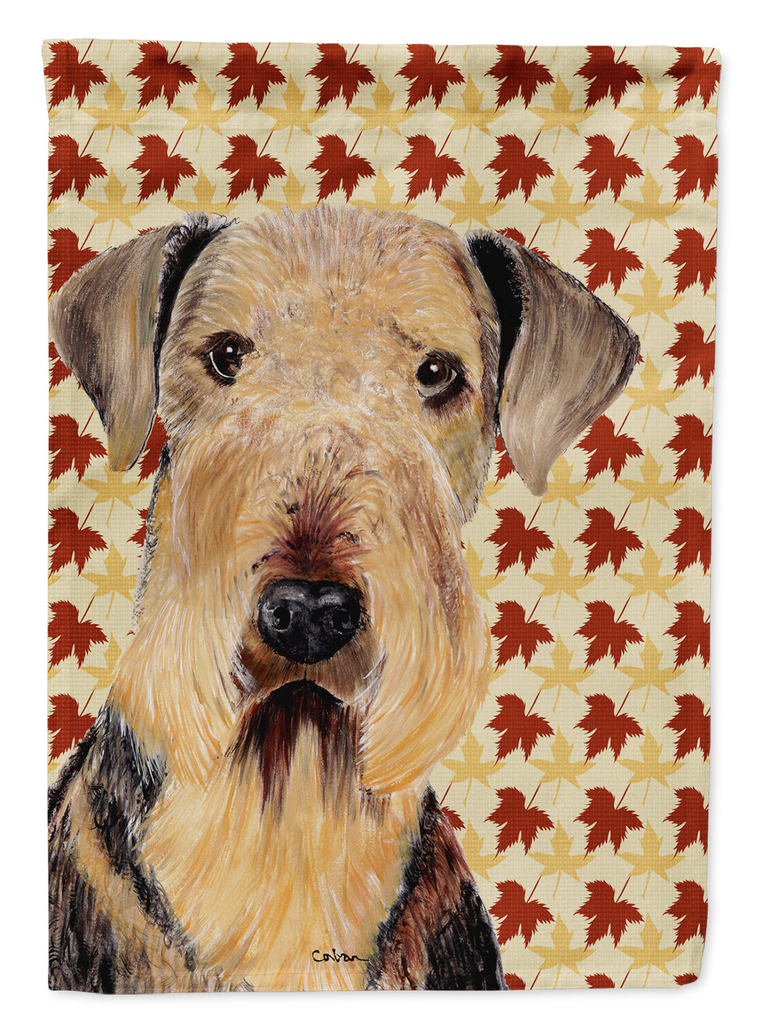Airedale Fall Leaves Portrait House Flag 28x40 Porch Sleeve Pole Decorative Outside Yard Banner Artwork Wall Hanging, Polyester