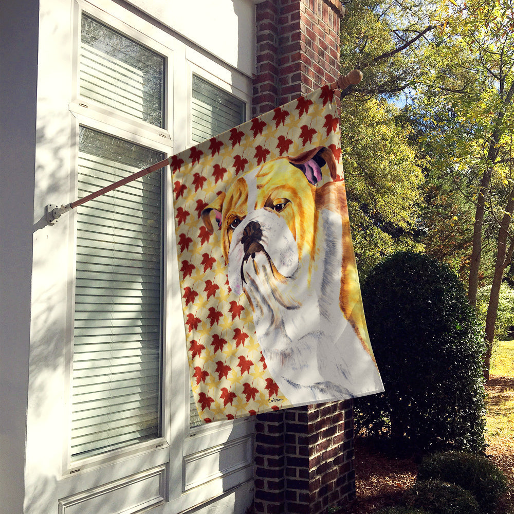 Bulldog English Fall Leaves Portrait House Flag 28x40 Porch Sleeve Pole Decorative Outside Yard Banner Artwork Wall Hanging, Polyester
