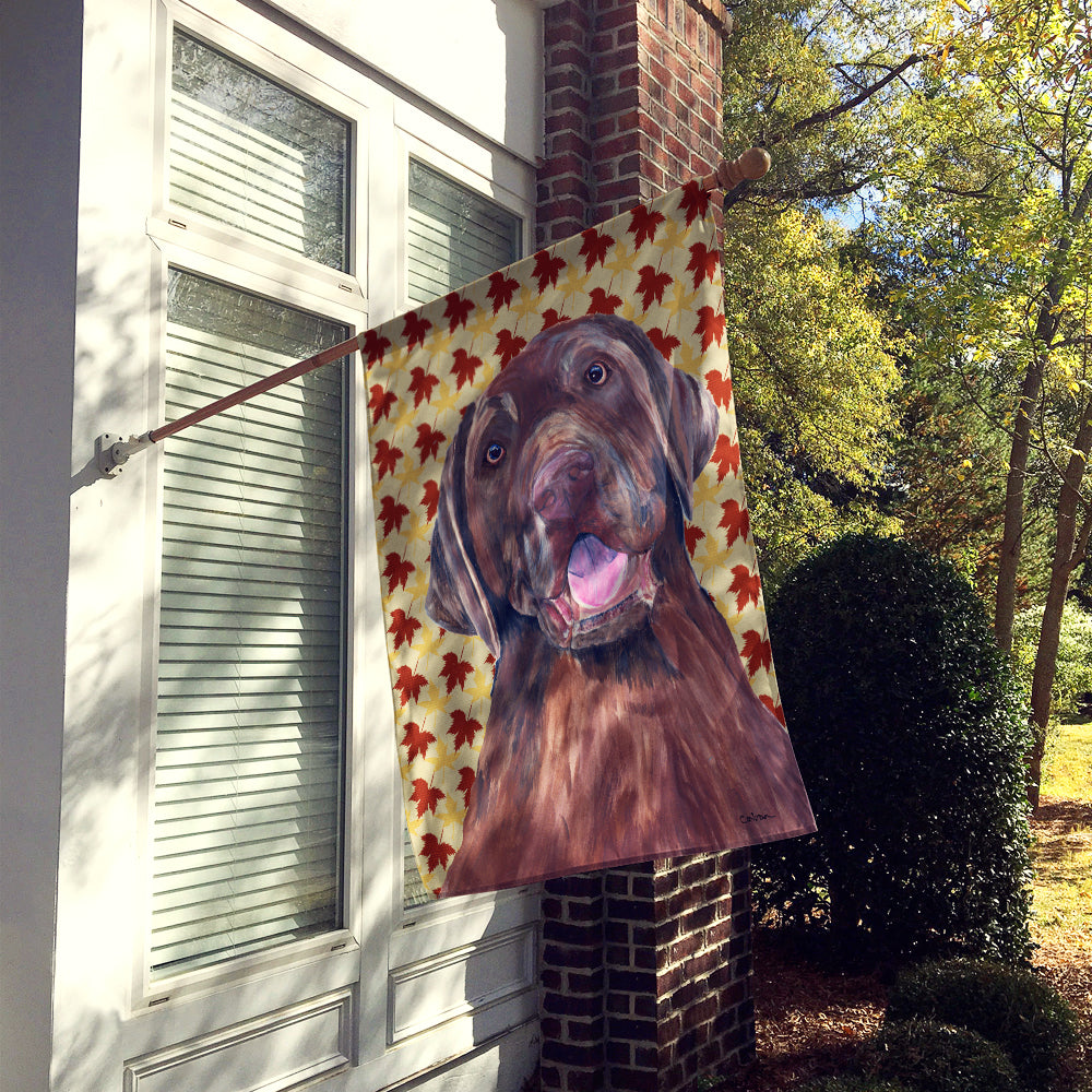 Labrador Chocolate Fall Leaves Portrait House Flag 28x40 Porch Sleeve Pole Decorative Outside Yard Banner Artwork Wall Hanging, Polyester