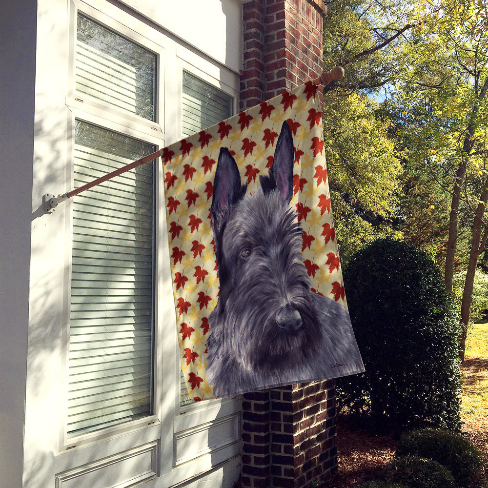 Scottish Terrier Fall Leaves Portrait House Flag 28x40 Porch Sleeve Pole Decorative Outside Yard Banner Artwork Wall Hanging, Polyester