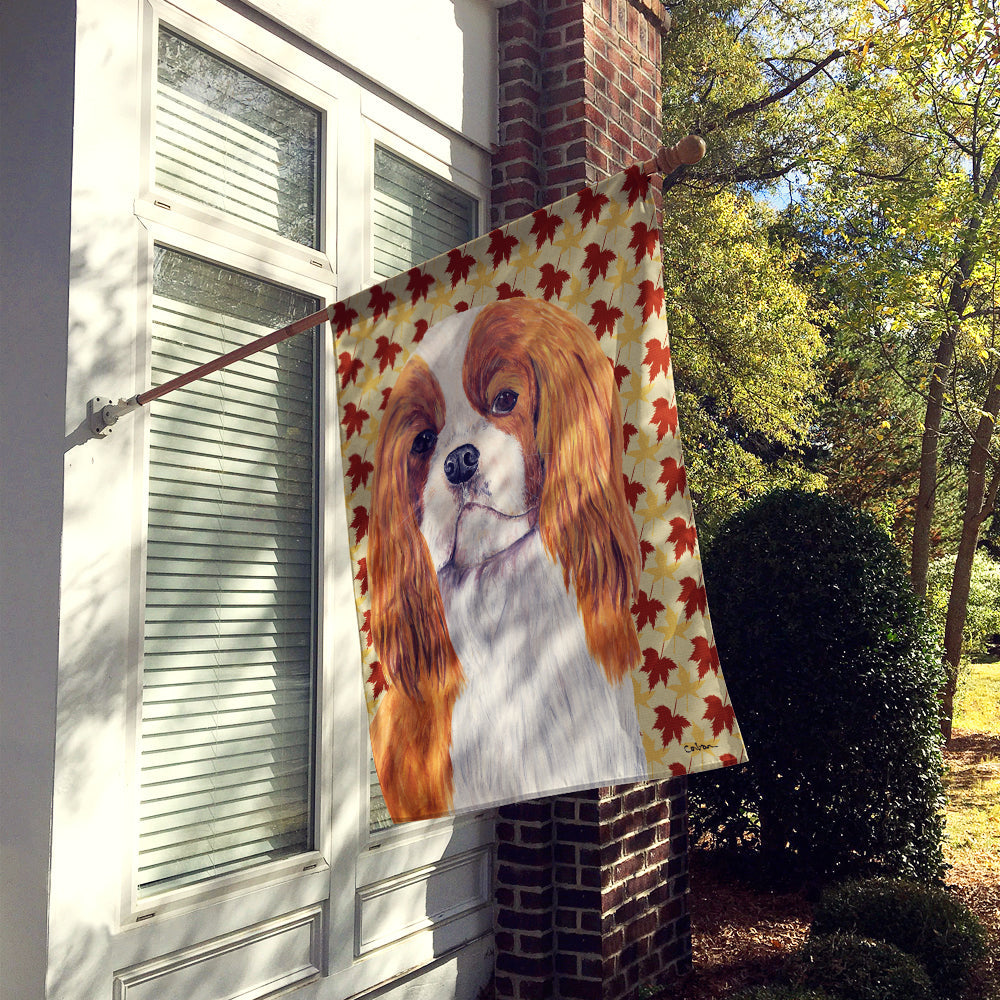 Cavalier Spaniel Fall Leaves Portrait House Flag 28x40 Porch Sleeve Pole Decorative Outside Yard Banner Artwork Wall Hanging, Polyester