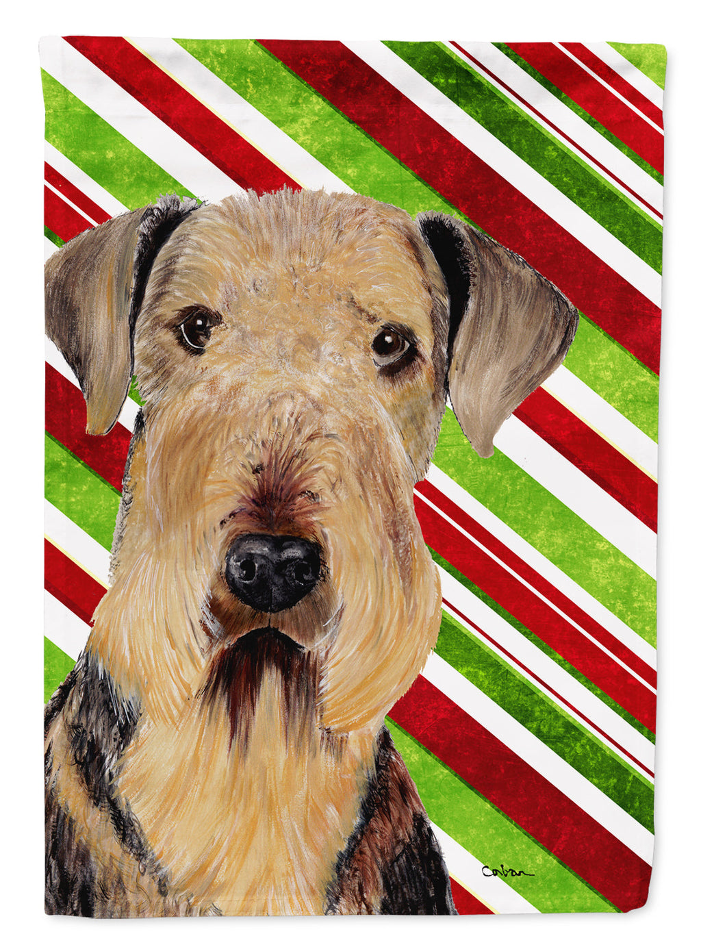 Airedale Candy Cane Holiday Christmas House Flag 28x40 Porch Sleeve Pole Decorative Outside Yard Banner Artwork Wall Hanging, Polyester
