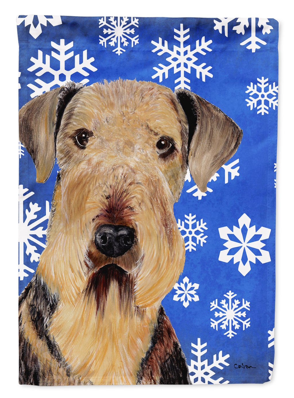 Airedale Winter Snowflakes Holiday House Flag 28x40 Porch Sleeve Pole Decorative Outside Yard Banner Artwork Wall Hanging, Polyester