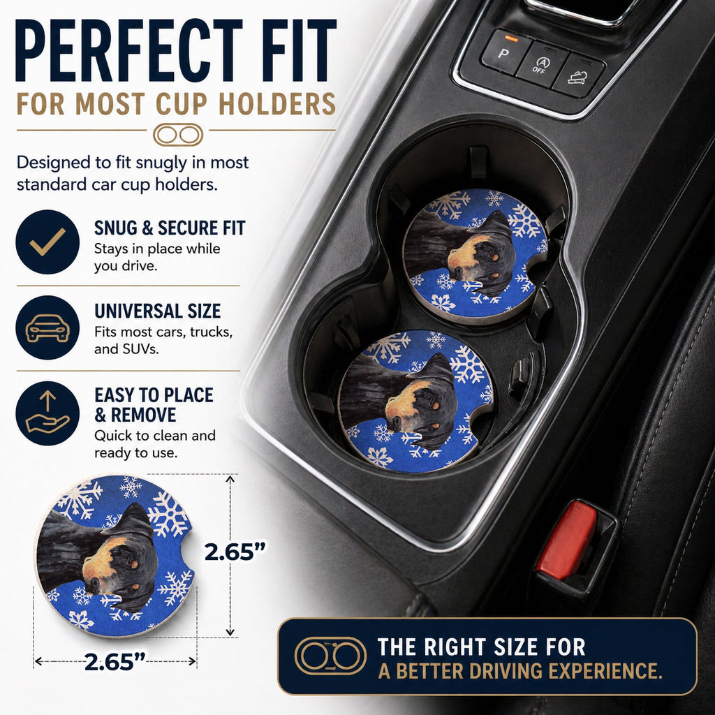 Doberman Winter Snowflakes Holiday Set of 2 Cup Holder Car Coasters Absorbent Round Sandstone Coasters Gifts for Men or Women, 2.5, Multicolor