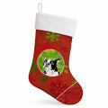 Boston Terrier Red Green Snowflakes Christmas Holiday Stocking Double-Sided Print, Polyester Suede,11x18, Made in USA