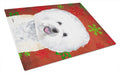 Bichon Frise Red and Green Snowflakes Holiday Christmas Cutting Board Tempered Glass Kitchen Cutting Surface, Heat Resistant Chopping, Non-Slip Feet, Food Prep & Serving