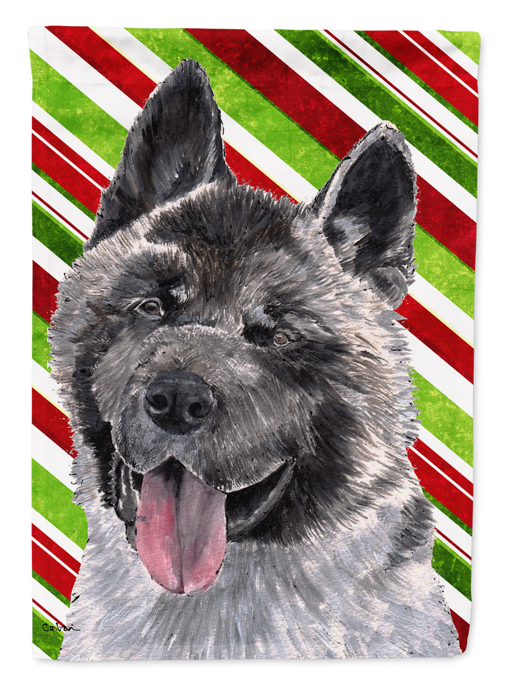 Akita Candy Cane Holiday Christmas House Flag 28x40 Porch Sleeve Pole Decorative Outside Yard Banner Artwork Wall Hanging, Polyester