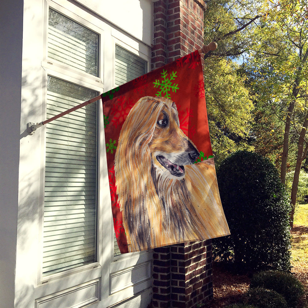 Afghan Hound Red Snowflakes Holiday Christmas  House Flag 28x40 Porch Sleeve Pole Decorative Outside Yard Banner Artwork Wall Hanging, Polyester
