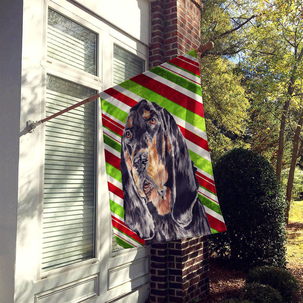Black and Tan Coonhound Candy Cane Christmas House Flag 28x40 Porch Sleeve Pole Decorative Outside Yard Banner Artwork Wall Hanging, Polyester