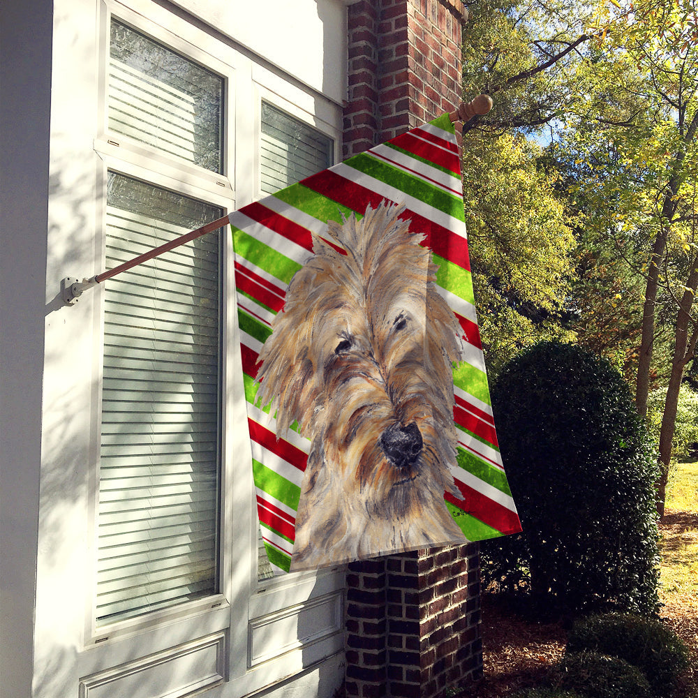 Golden Doodle Candy Cane Christmas House Flag 28x40 Porch Sleeve Pole Decorative Outside Yard Banner Artwork Wall Hanging, Polyester