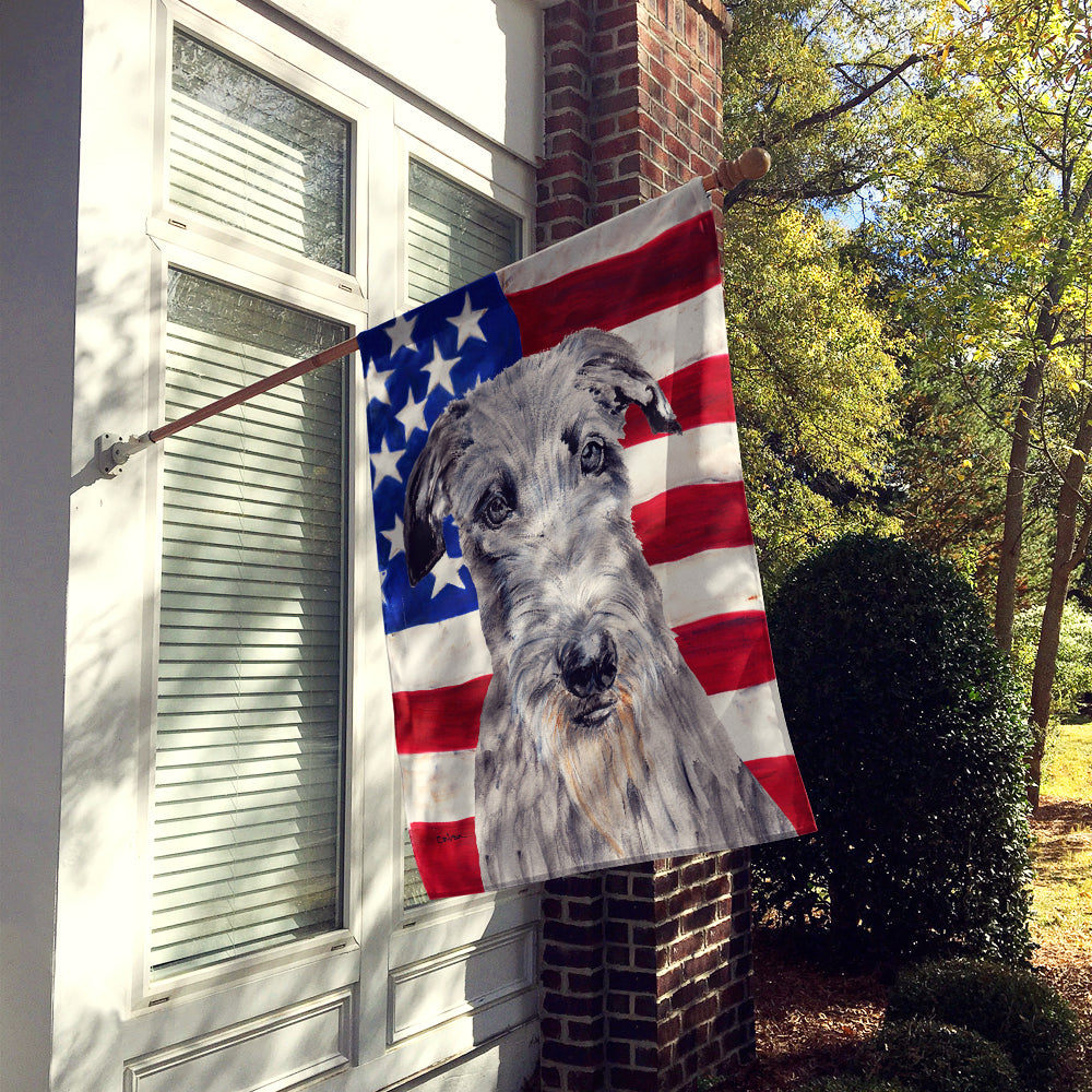 Scottish Deerhound with American Flag USA House Flag 28x40 Porch Sleeve Pole Decorative Outside Yard Banner Artwork Wall Hanging, Polyester