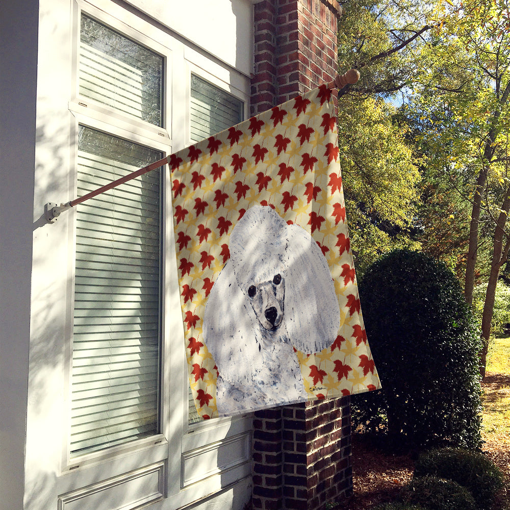 White Toy Poodle Fall Leaves House Flag 28x40 Porch Sleeve Pole Decorative Outside Yard Banner Artwork Wall Hanging, Polyester
