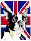 Boston Terrier with English Union Jack British Flag Cutting Board Tempered Glass Kitchen Cutting Surface, Heat Resistant Chopping, Non-Slip Feet, Food Prep & Serving