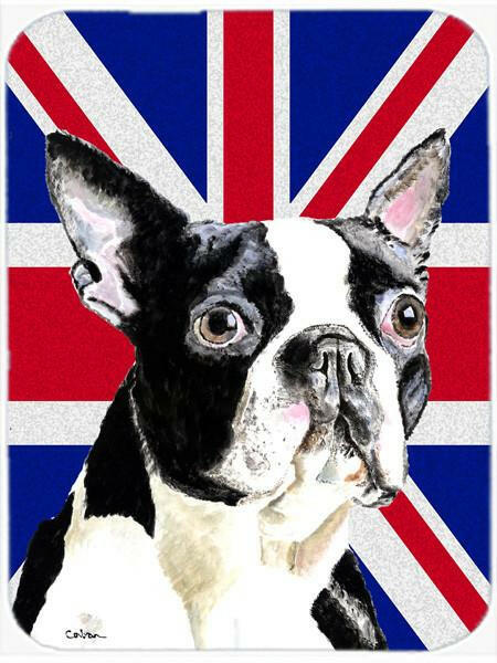 Boston Terrier with English Union Jack British Flag Cutting Board Tempered Glass Kitchen Cutting Surface, Heat Resistant Chopping, Non-Slip Feet, Food Prep & Serving