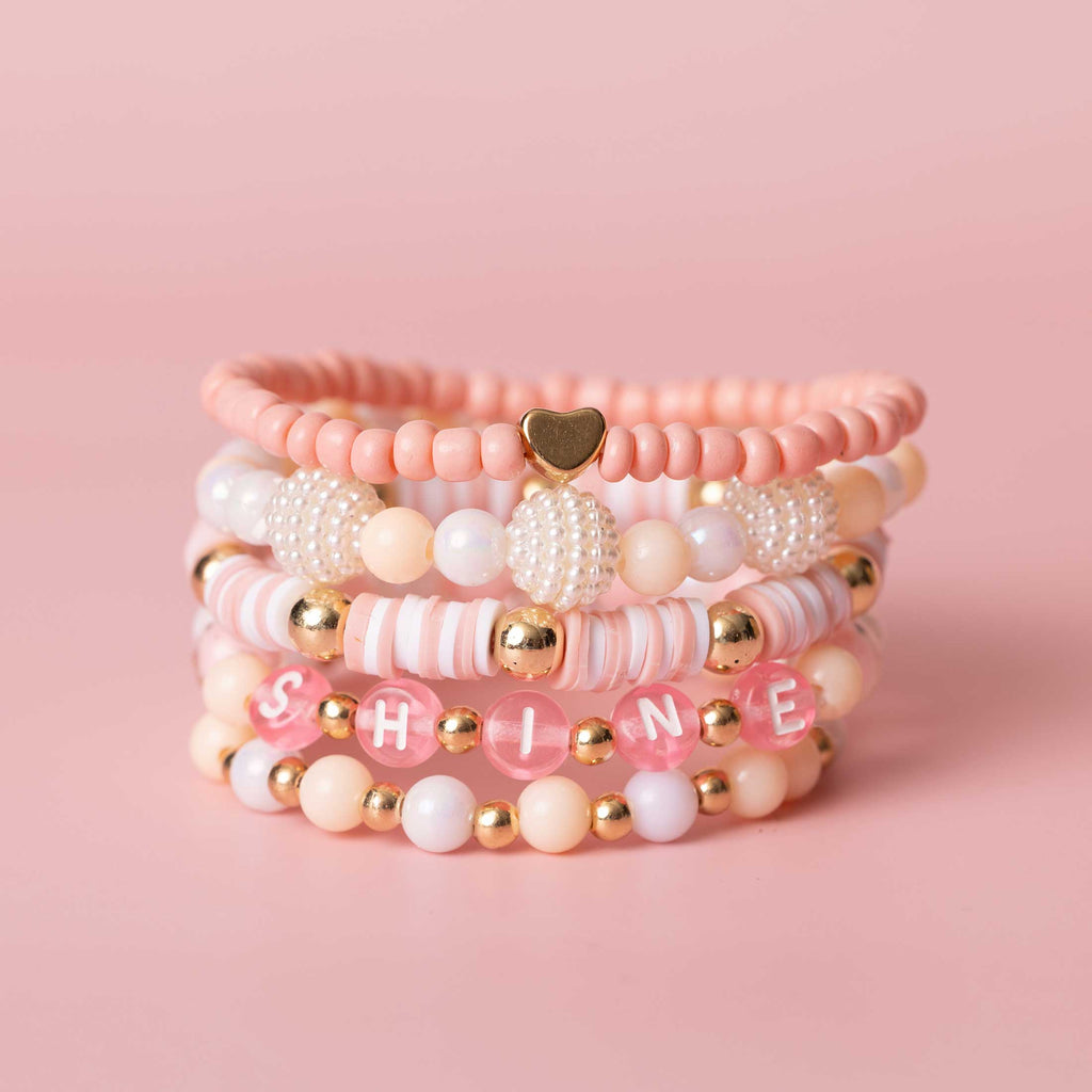 Happy Pastel Pink Letters with Blush and Pearl Tone Beads DIY Beaded Bracelet Jar