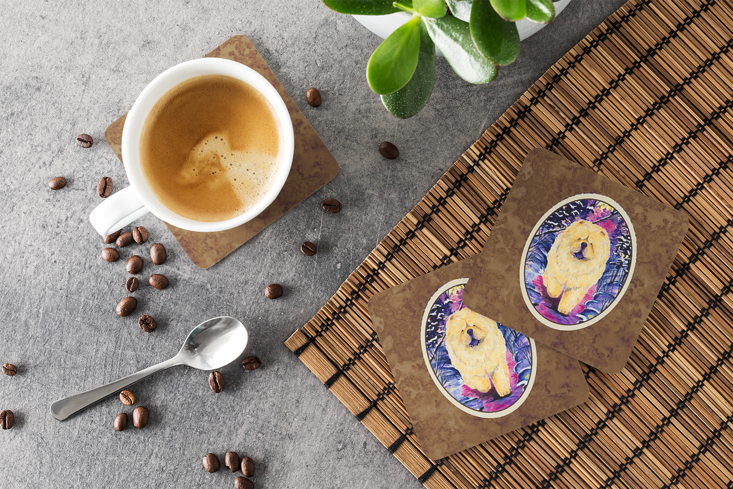 Chow Chow Foam Coasters Set of 4 Cup Coasters for Indoor Outdoor, Tabletop Protection, Anti Slip, Mouse pad Material