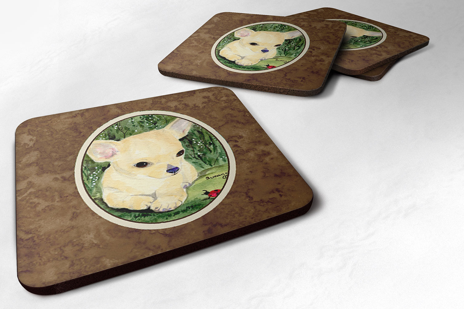 Chihuahua Foam Coasters Set of 4 Cup Coasters for Indoor Outdoor, Tabletop Protection, Anti Slip, Mouse pad Material
