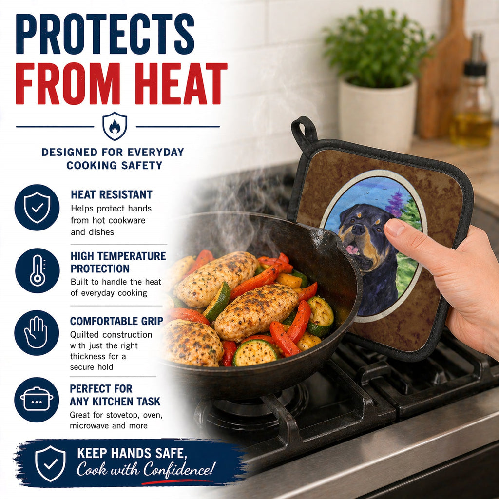 Rottweiler Pot Holder Set of 2 Heat Resistant Quilted Hot Pads 7.5 x 7.5 Inch, Insulated Kitchen Trivets for Cooking & Baking