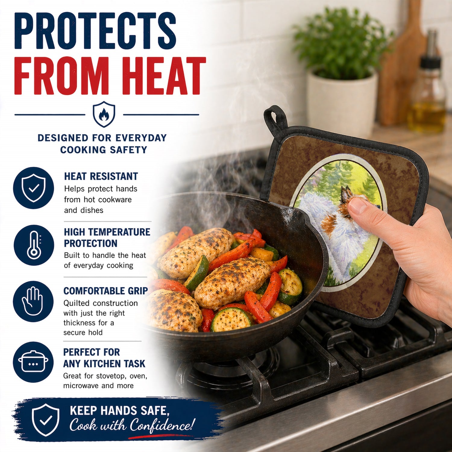 Papillon Pot Holder Set of 2 Heat Resistant Quilted Hot Pads 7.5 x 7.5 Inch, Insulated Kitchen Trivets for Cooking & Baking