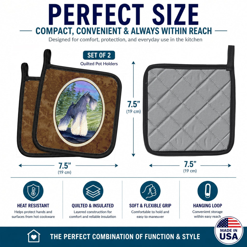 Schnauzer Pot Holder Set of 2 Heat Resistant Quilted Hot Pads 7.5 x 7.5 Inch, Insulated Kitchen Trivets for Cooking & Baking