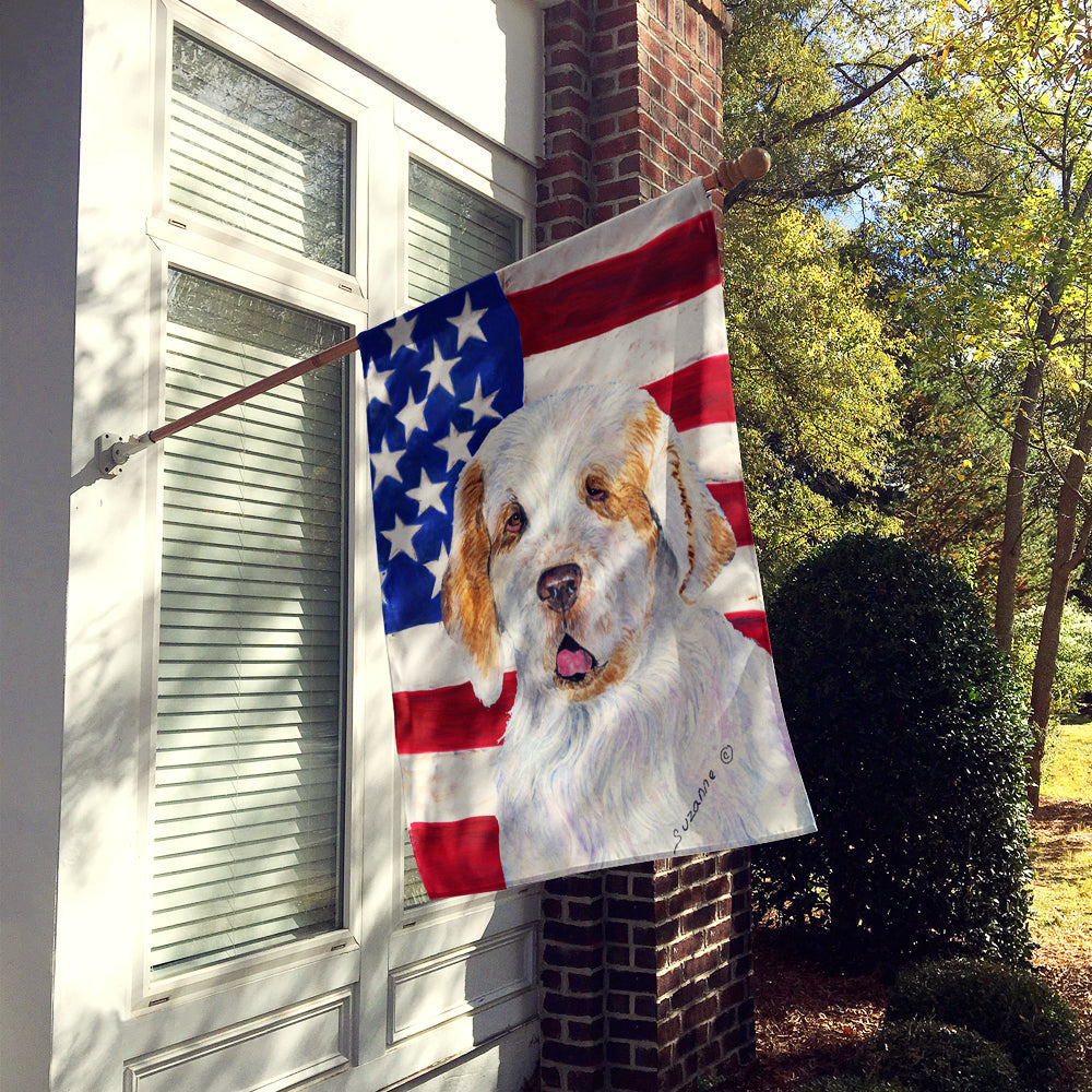 USA American Flag with Clumber Spaniel House Flag 28x40 Porch Sleeve Pole Decorative Outside Yard Banner Artwork Wall Hanging, Polyester