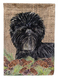 Affenpinscher on Faux Burlap with Pine Cones House Flag 28x40 Porch Sleeve Pole Decorative Outside Yard Banner Artwork Wall Hanging, Polyester