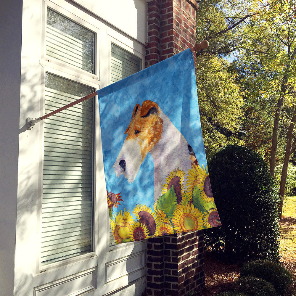 Fox Terrier in Summer Flowers House Flag 28x40 Porch Sleeve Pole Decorative Outside Yard Banner Artwork Wall Hanging, Polyester
