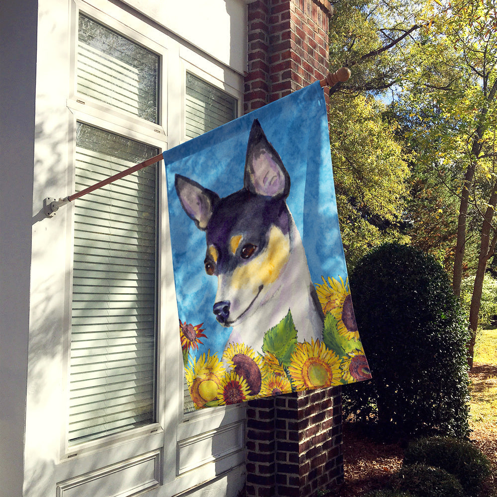Fox Terrier in Summer Flowers House Flag 28x40 Porch Sleeve Pole Decorative Outside Yard Banner Artwork Wall Hanging, Polyester
