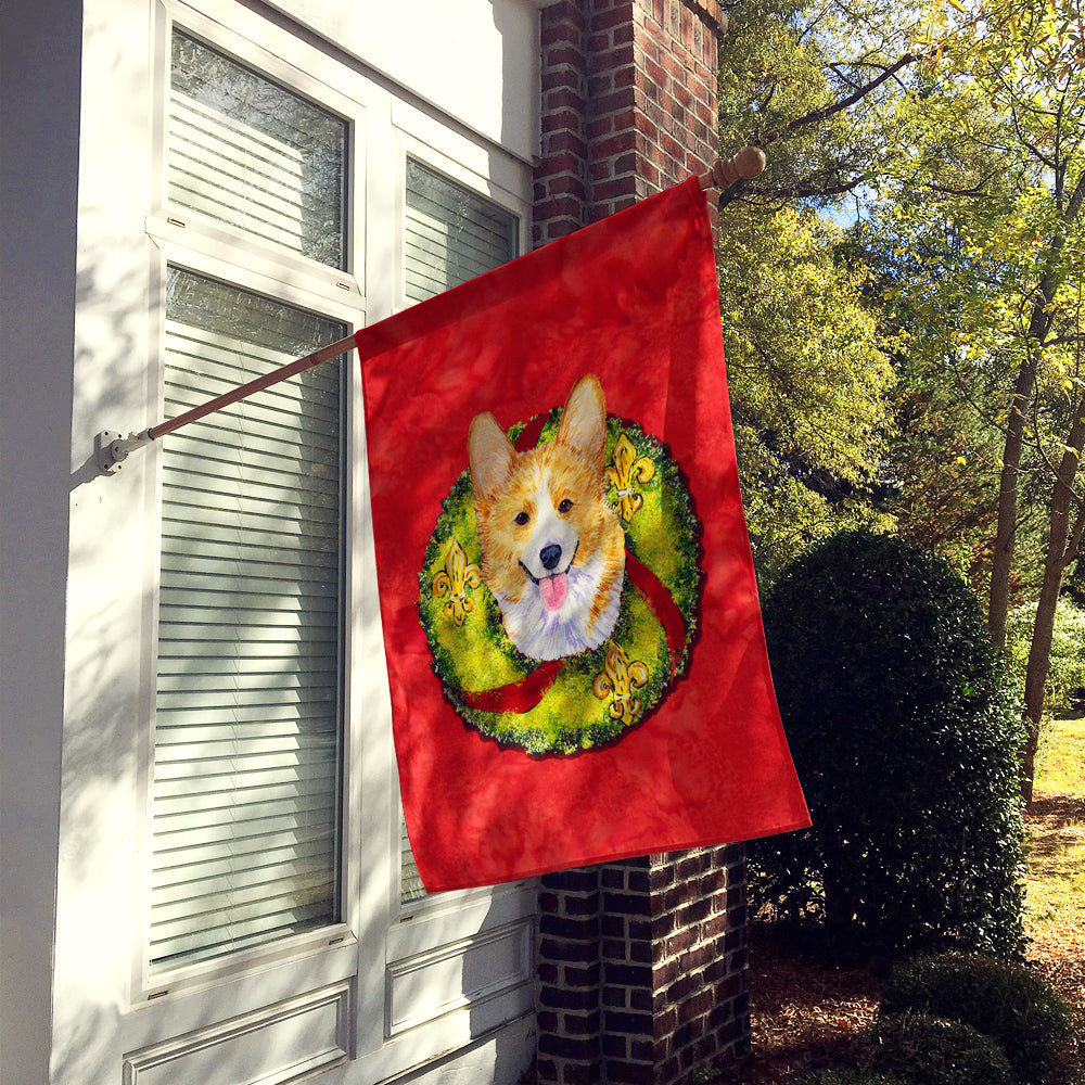 Corgi Cristmas Wreath House Flag 28x40 Porch Sleeve Pole Decorative Outside Yard Banner Artwork Wall Hanging, Polyester