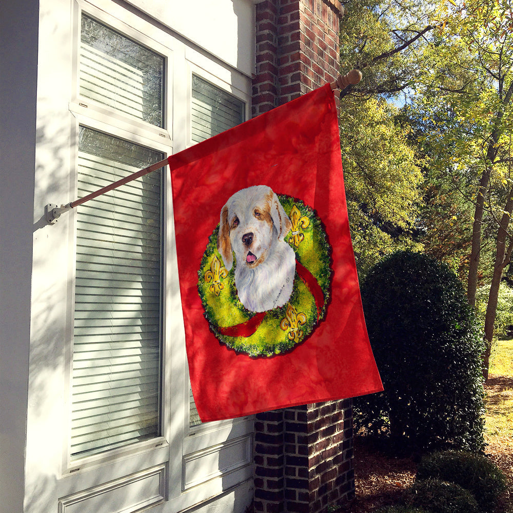 Clumber Spaniel Cristmas Wreath House Flag 28x40 Porch Sleeve Pole Decorative Outside Yard Banner Artwork Wall Hanging, Polyester