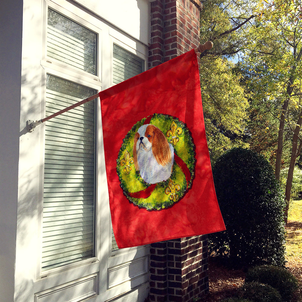 English Toy Spaniel Cristmas Wreath House Flag 28x40 Porch Sleeve Pole Decorative Outside Yard Banner Artwork Wall Hanging, Polyester