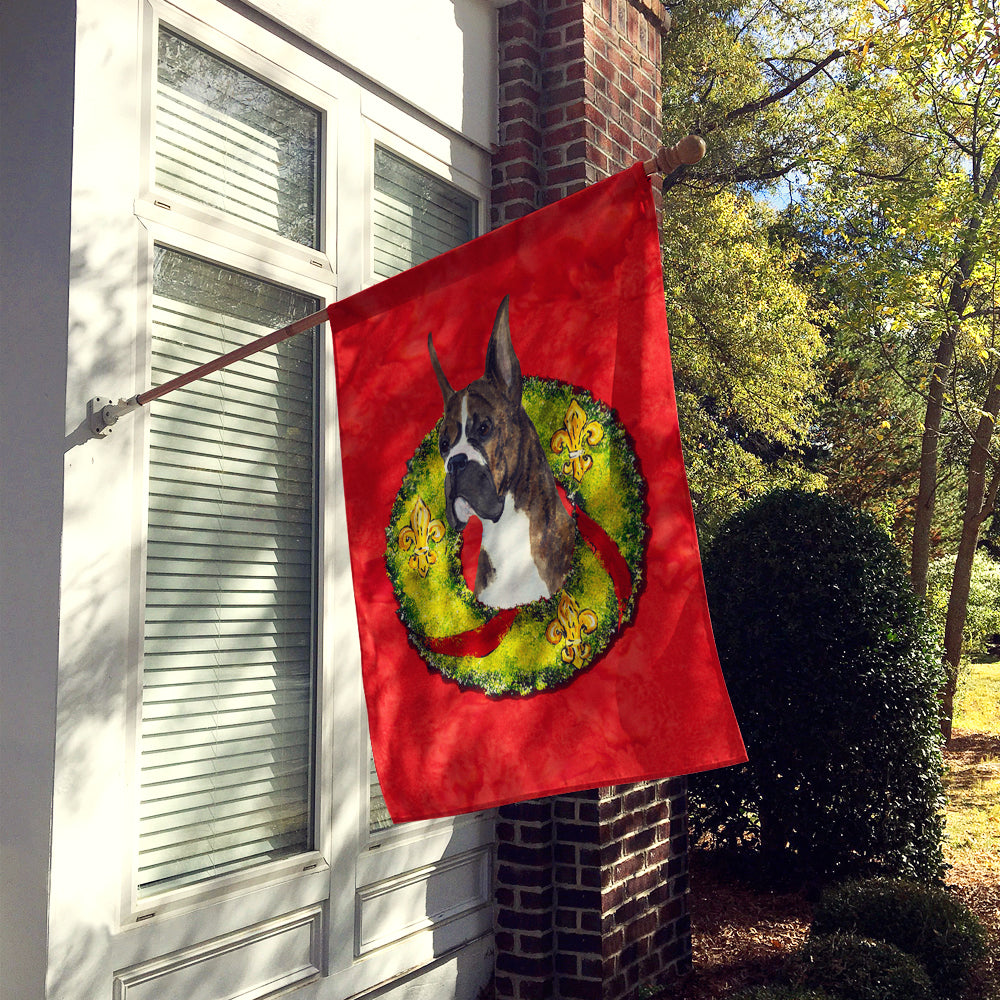 Brindle Boxer Cristmas Wreath House Flag 28x40 Porch Sleeve Pole Decorative Outside Yard Banner Artwork Wall Hanging, Polyester