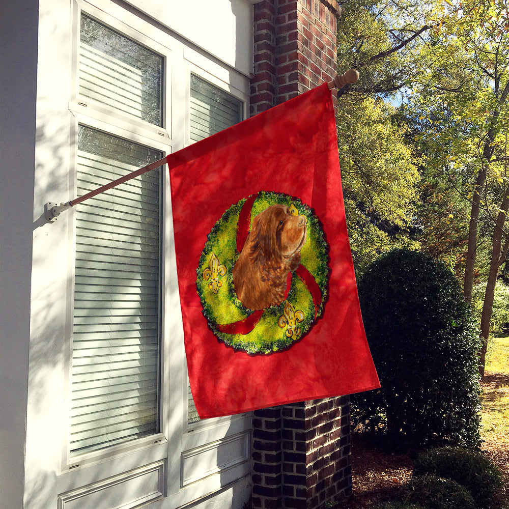 Sussex Spaniel Cristmas Wreath House Flag 28x40 Porch Sleeve Pole Decorative Outside Yard Banner Artwork Wall Hanging, Polyester