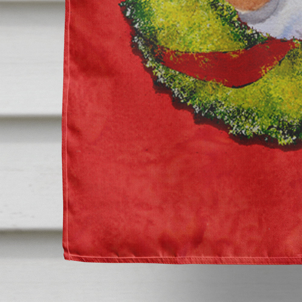 Basset Hound Cristmas Wreath House Flag 28x40 Porch Sleeve Pole Decorative Outside Yard Banner Artwork Wall Hanging, Polyester